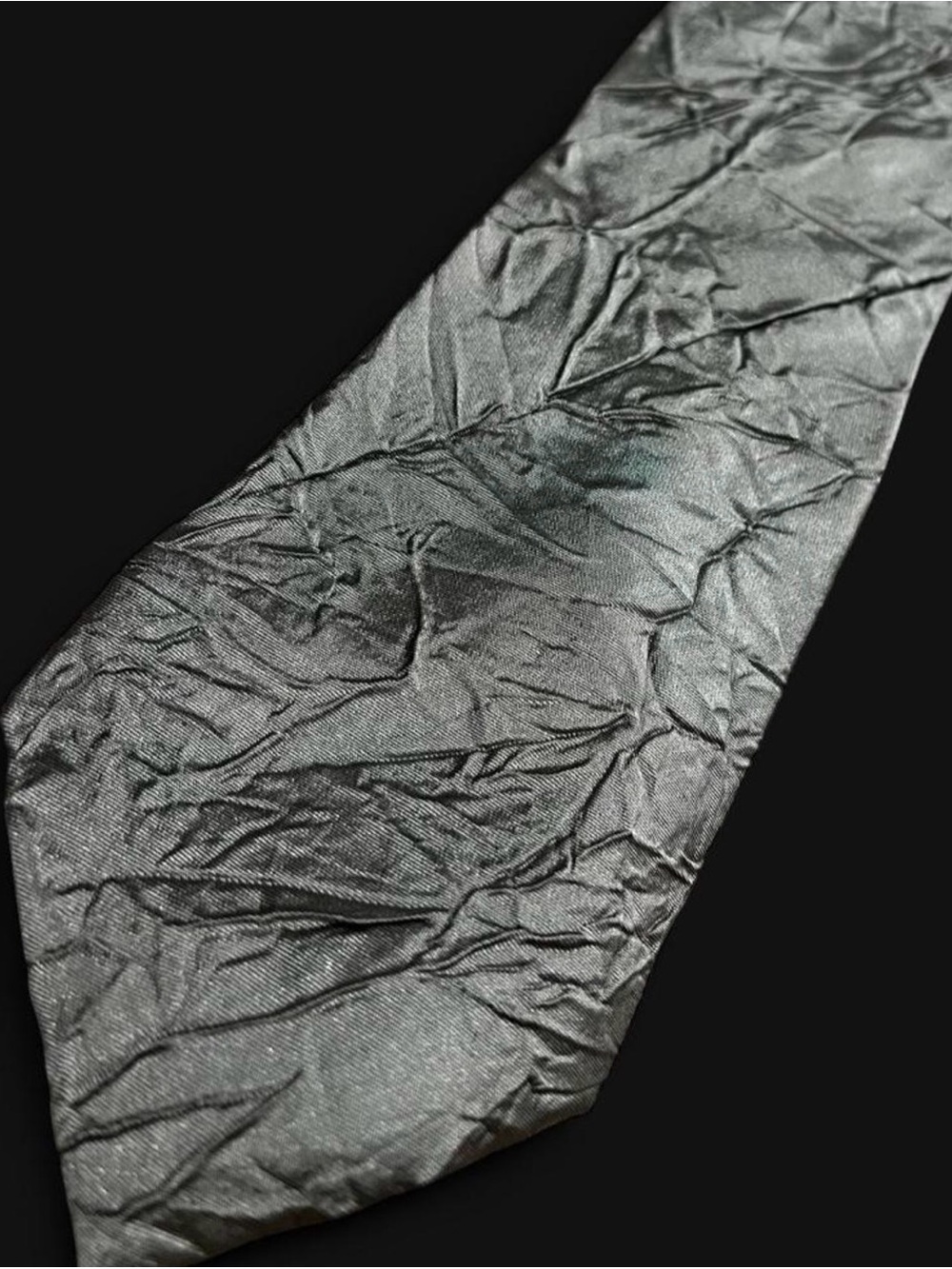 Vintage 90s DKNY Silk Tie - Metallic Grey Crinkle Crushed Texture